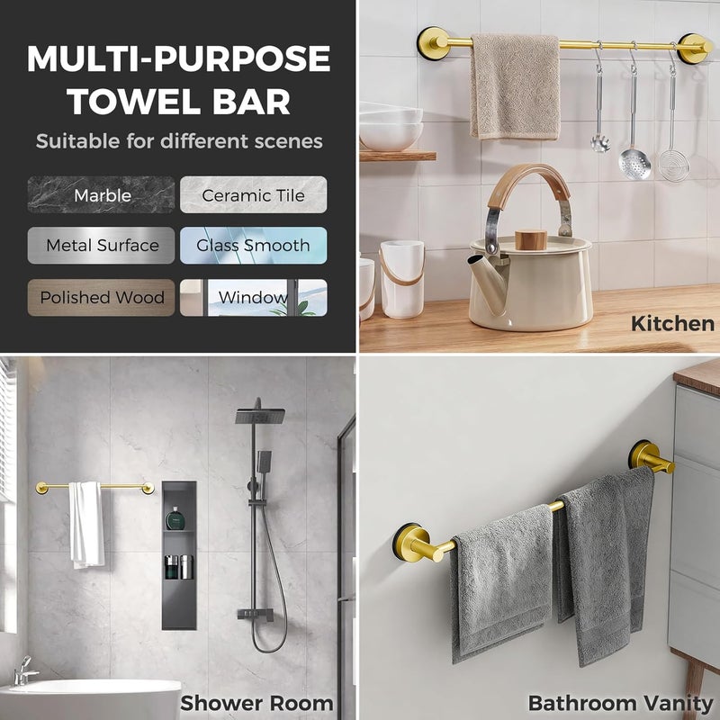 WingWider Adjustable Suction Cup Towel Bar for Bathroom Wall,14.6Inch~24 Inch Towel Racks for Bathroom,Stainless Steel Bath Towel Holder for Shower,2 Pack(Brushed Gold) - Image 5
